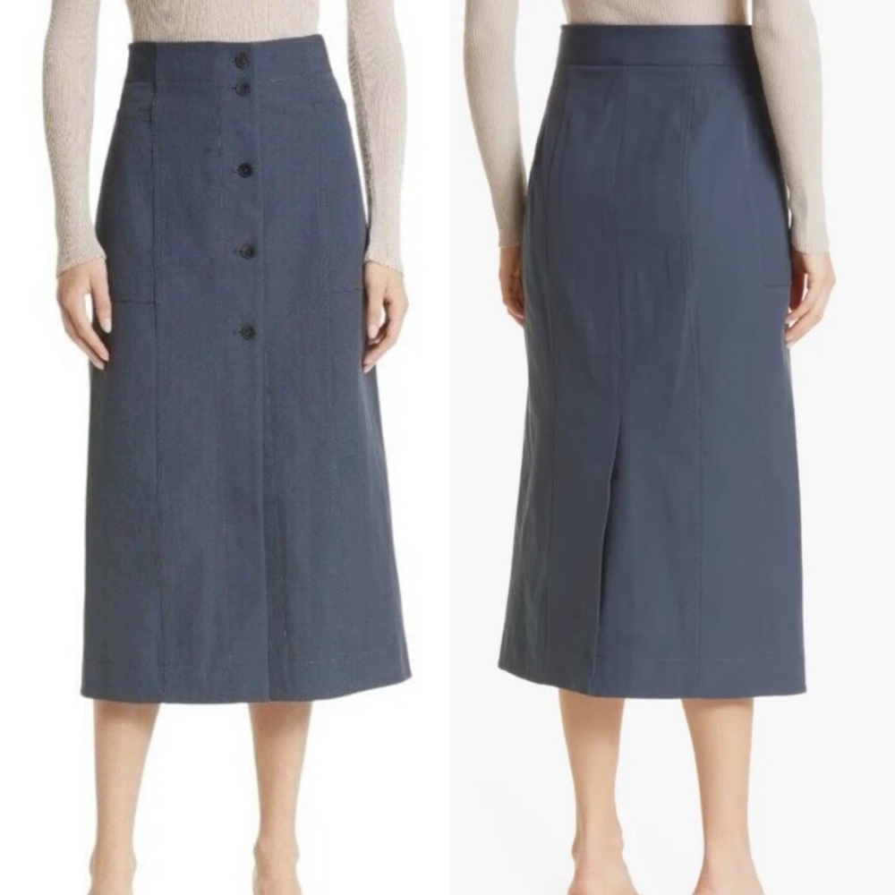 M.M.LaFleur Lane Better than Denim Stretch Cotton Midi Skirt Dusty Indigo 8